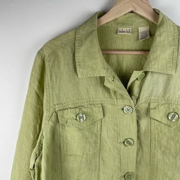 y2k Green Linen Shacket Button Up Jacket - Size L - Picture 3 of 7
